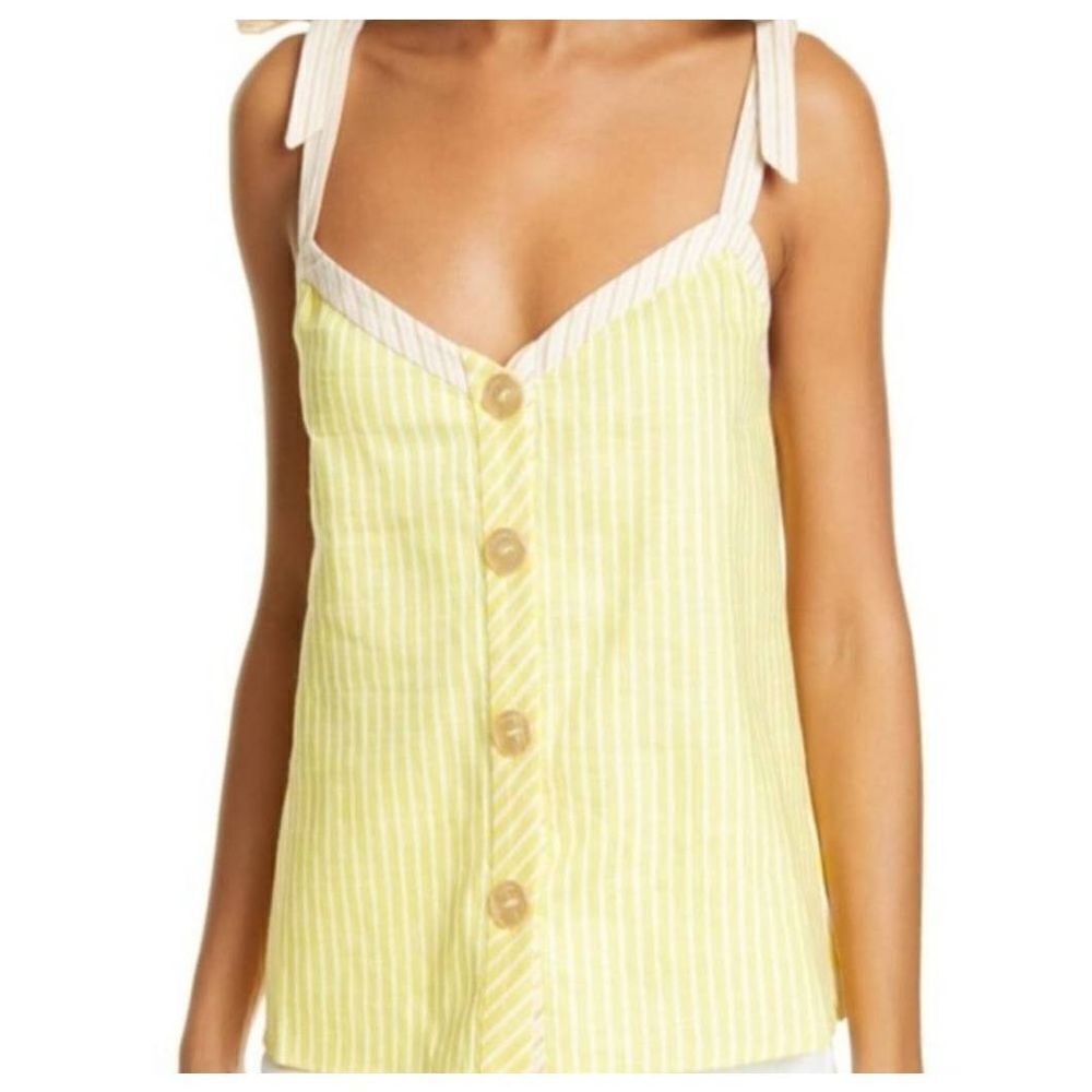 Ted Baker Colour by Number Asinara Stripe Cotton Linen Tank Yellow Size 2 (US 6